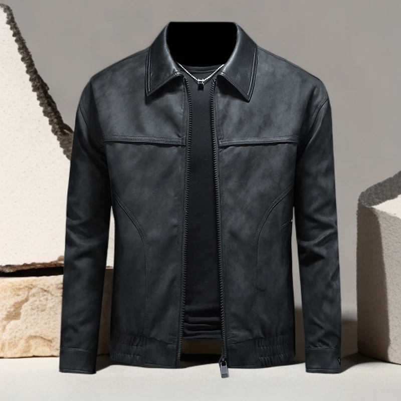 诺顿雷斯潮牌男春秋季新款潮流休闲痞帅机车服皮夹克翻领皮衣外套