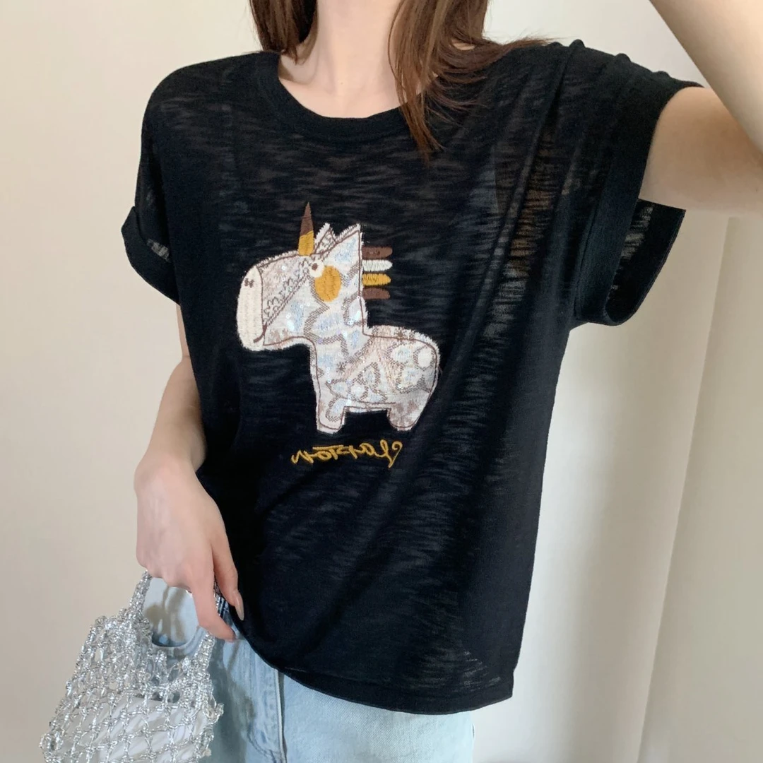 【素简.970150】夏季新款竹节麻木马短袖设计感女装上新针织衫
