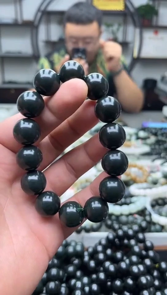 未镶嵌手串和田玉纯天然新疆塔县黑油青16