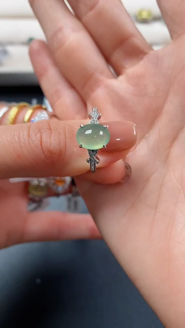 银S925镶嵌戒指翡翠幸***人天然缅甸A货翡翠33  8-