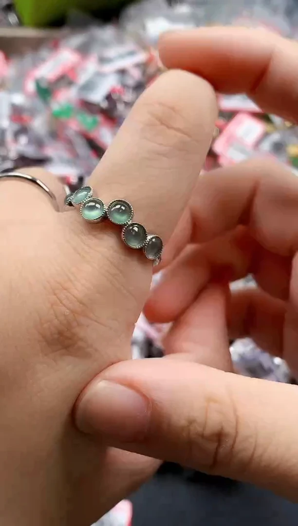 银S925镶嵌戒指翡翠天然A货缅甸翡翠