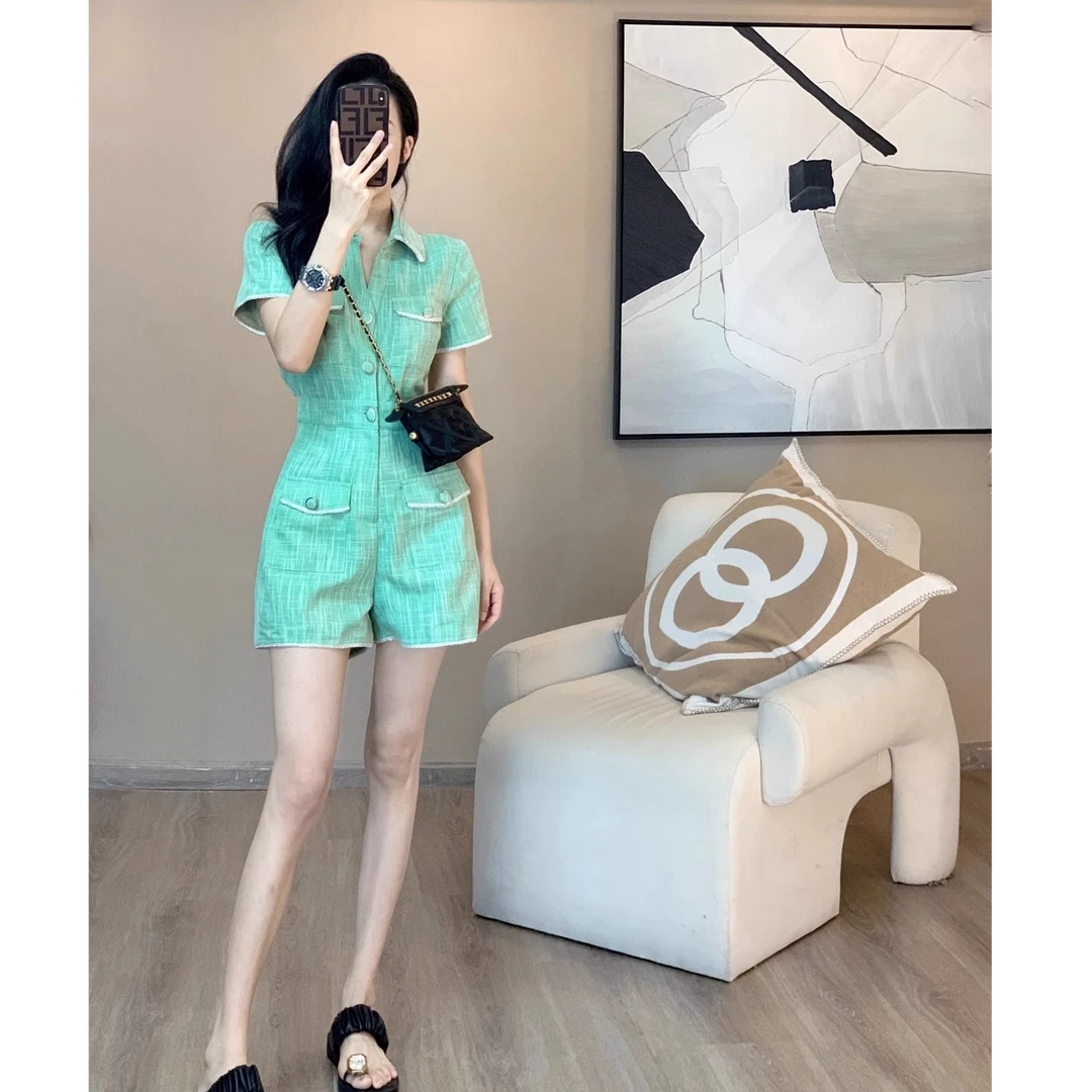 Leathercat连体裤女夏季新款小香风设计感高腰显瘦气质短裤阔腿裤