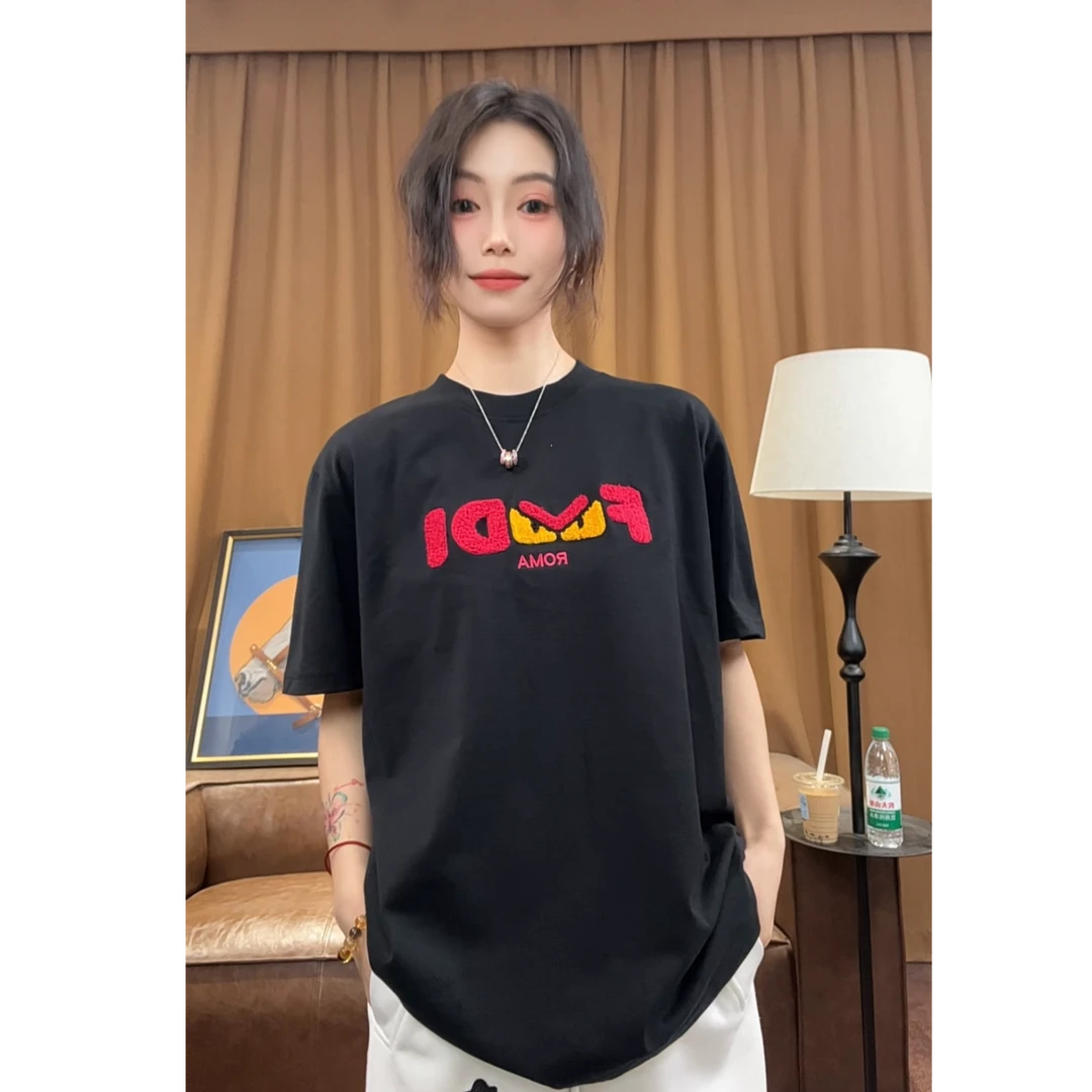 【周晚晚】2025夏季新款时尚轻奢百搭重工毛巾绣T恤男士圆领短袖