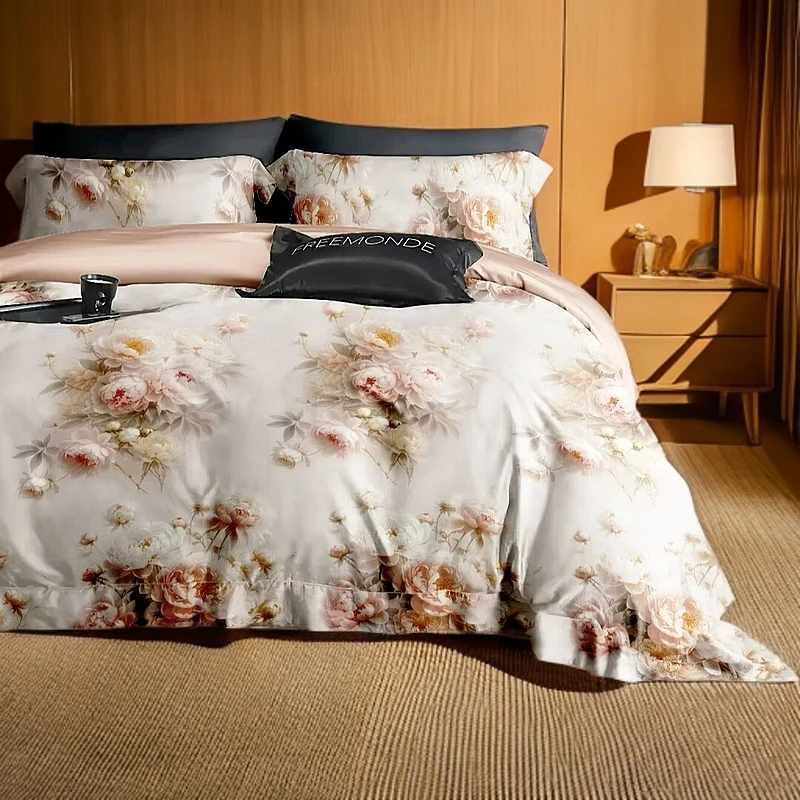 高端定制数码莱赛尔天丝棉四件套（牡丹花开）轻奢欧式印花亲肤