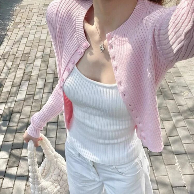 韩系温柔风针织吊带背心开衫两件套装女纯欲甜辣妹修身2025早秋季