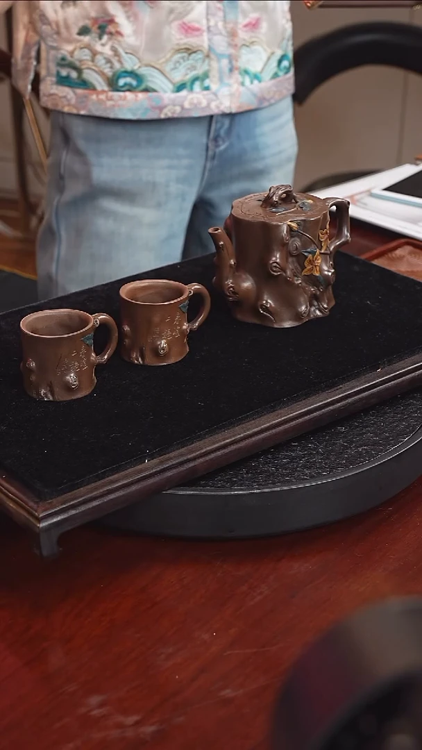 茶壶紫砂朱持平  梅桩套组113 紫泥 400毫升 配松鼠葡萄画