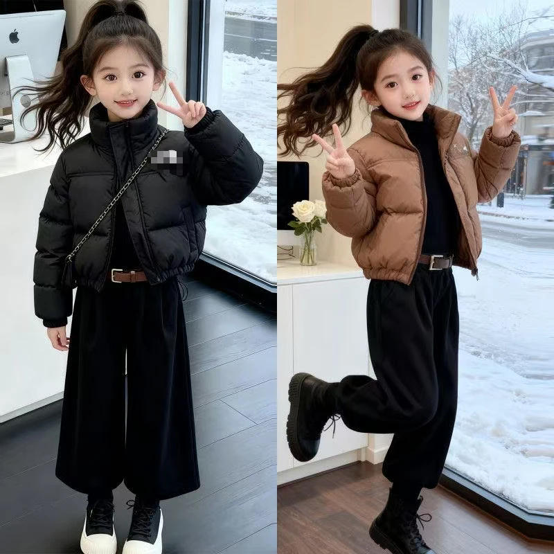 女童短款时尚加厚羽绒棉服拉链棉衣保暖女孩中大童厚款加绒哈伦裤