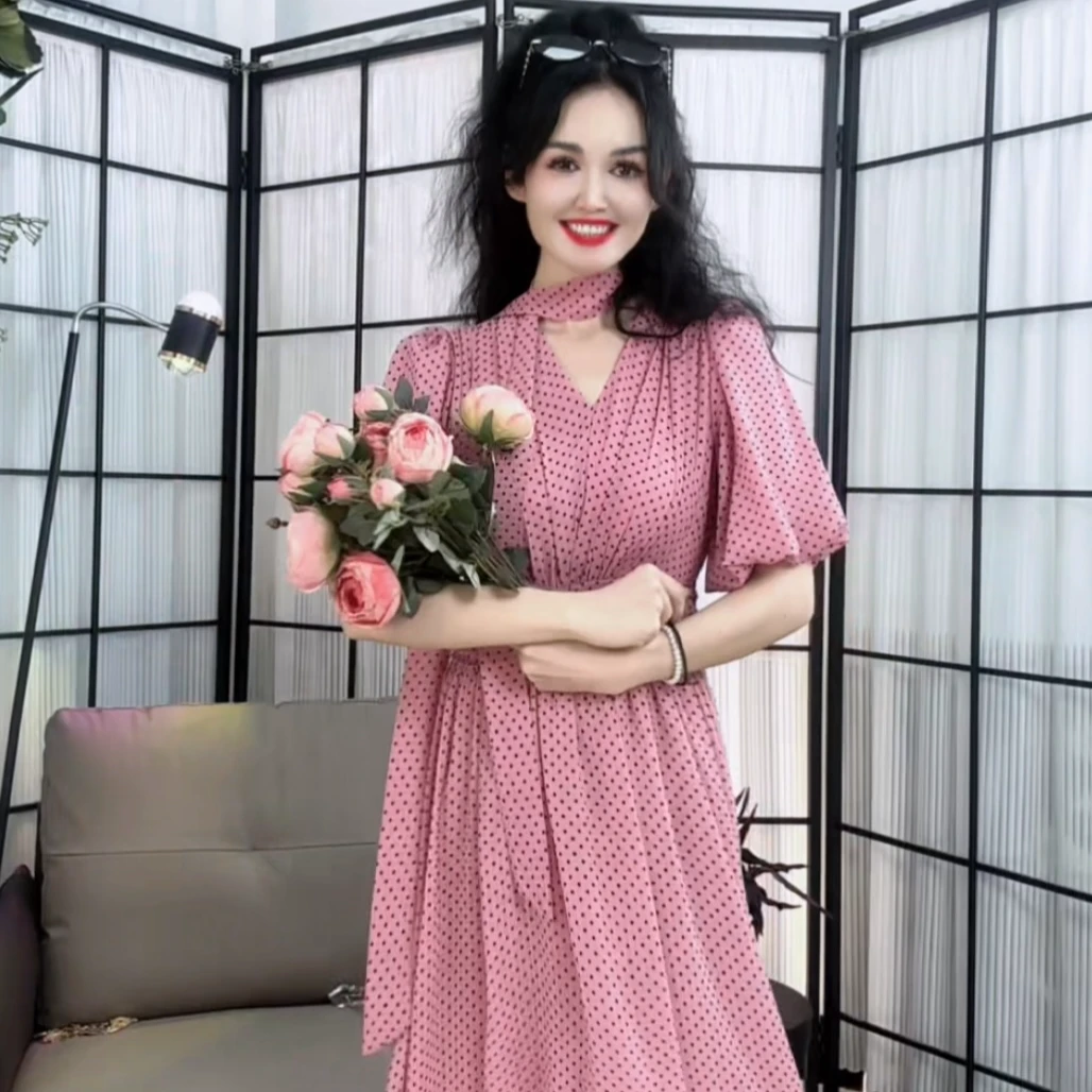 古尔邦节 夏款时尚【波点连衣裙】气质 民族风长裙夏季收腰法式