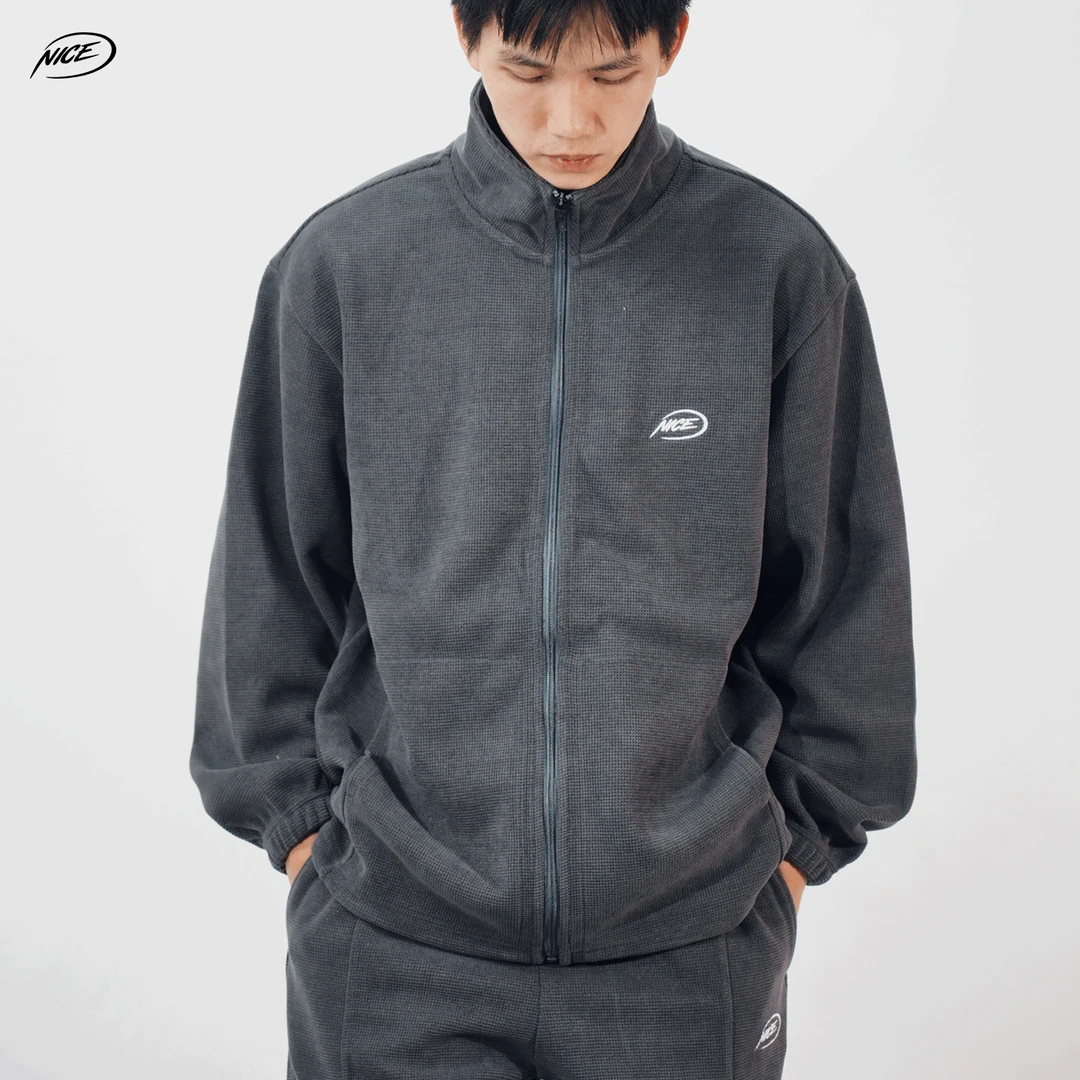 NICEID NICE外套宽松落肩针织全拉链拼接篮球训练服弹力保暖开襟