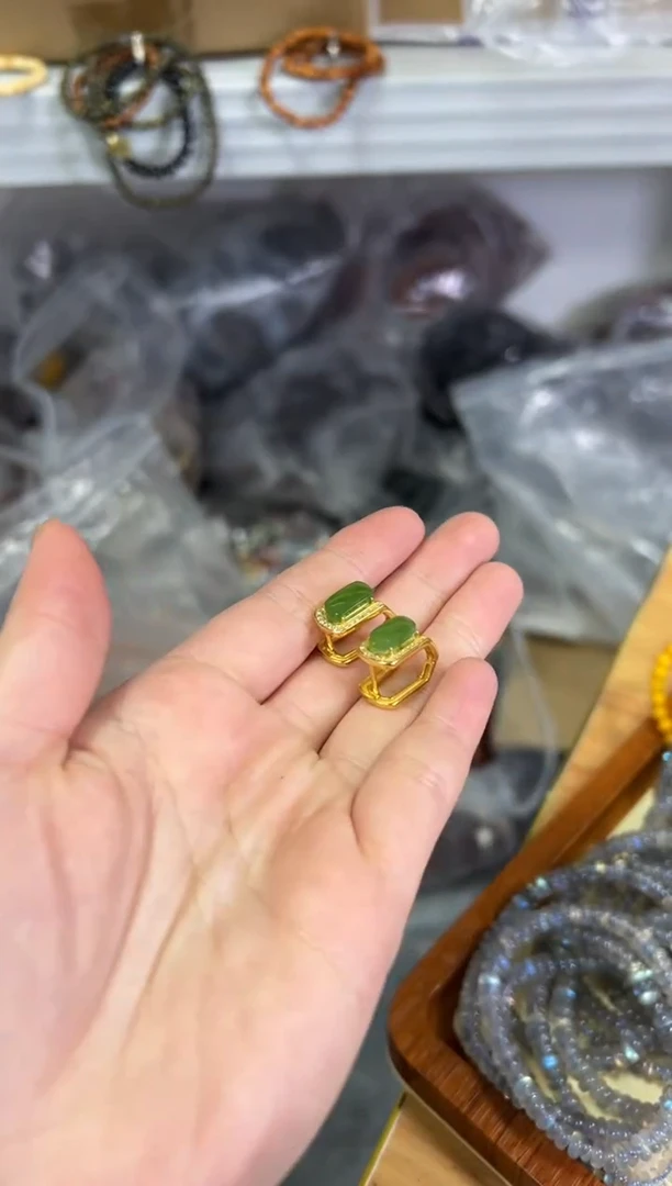 【闪购商品】和田玉耳饰银S925镶嵌和田碧玉银镶嵌耳扣[518]