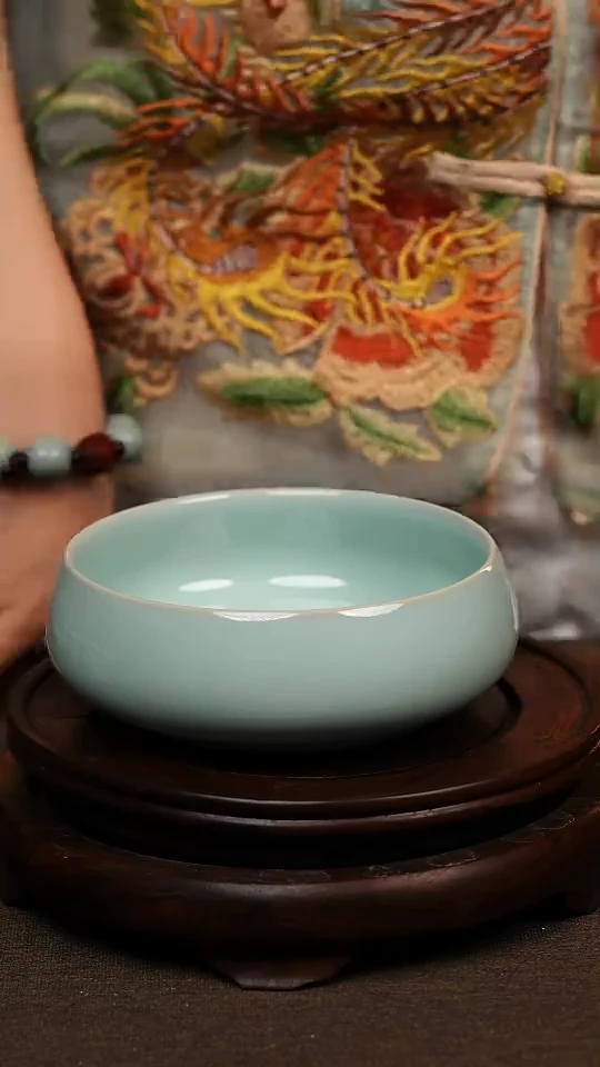 瓷片天青色手工茶洗 微瑕 不带礼盒