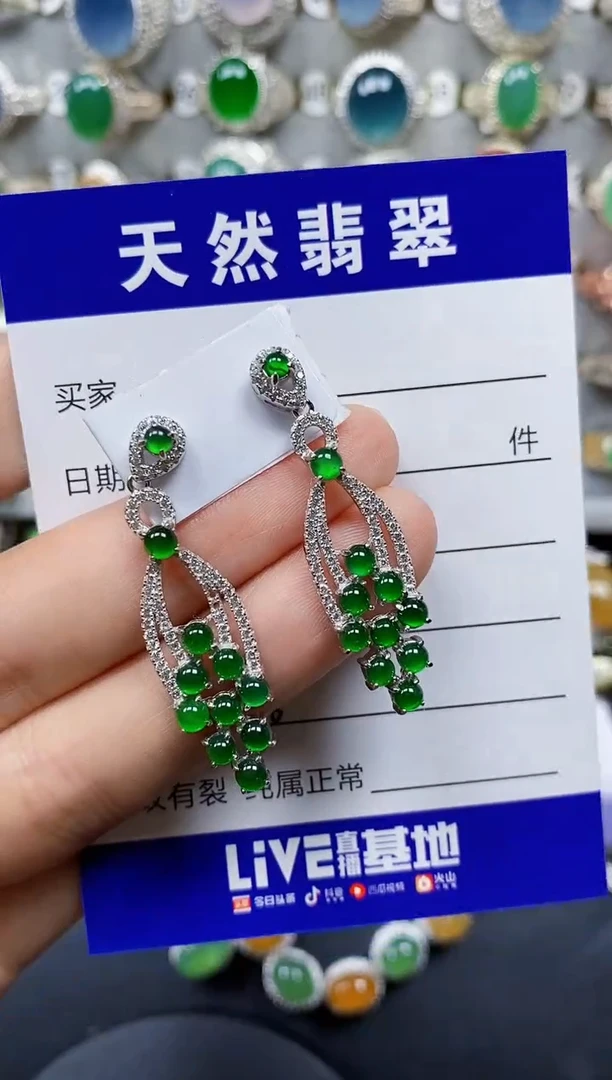 翡翠银S925镶嵌耳饰0266