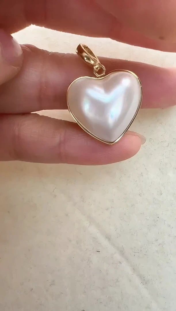 【闪购商品】拼合珍珠（马贝珠）颈饰银S925镶嵌爱心吊坠光板