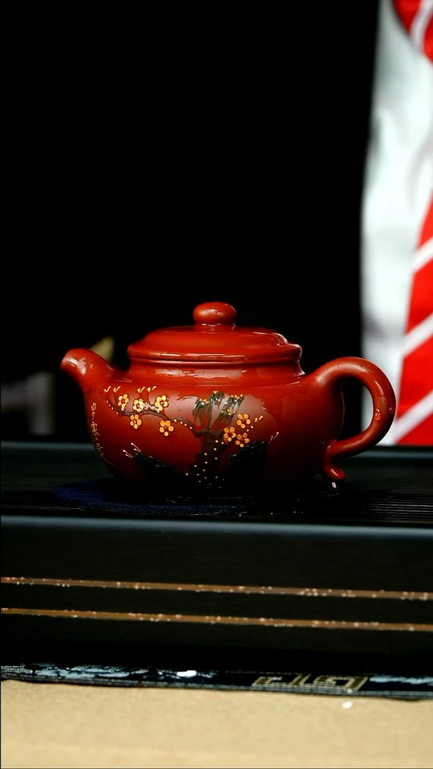 茶壶紫砂 泥绘仿古壶  小红泥  260cc