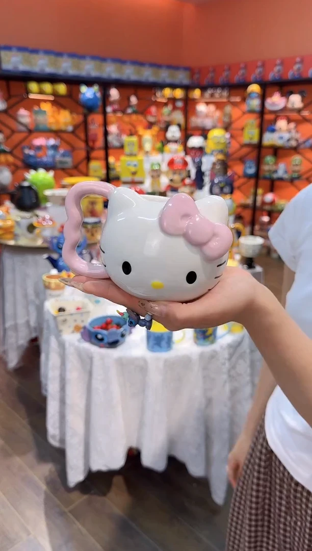 瓷片@@粉色凯特猫陶瓷水杯