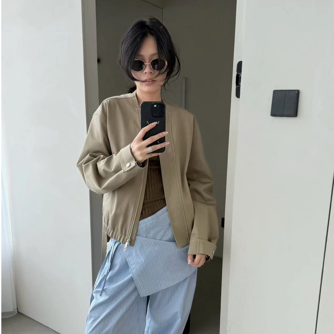 【VIINS】SOI 无扣腰带拉链短款夹克女休闲百搭长袖外套3211