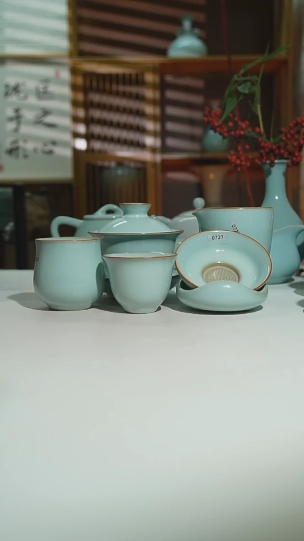 珑匠天青玉兰盖碗十件套二级