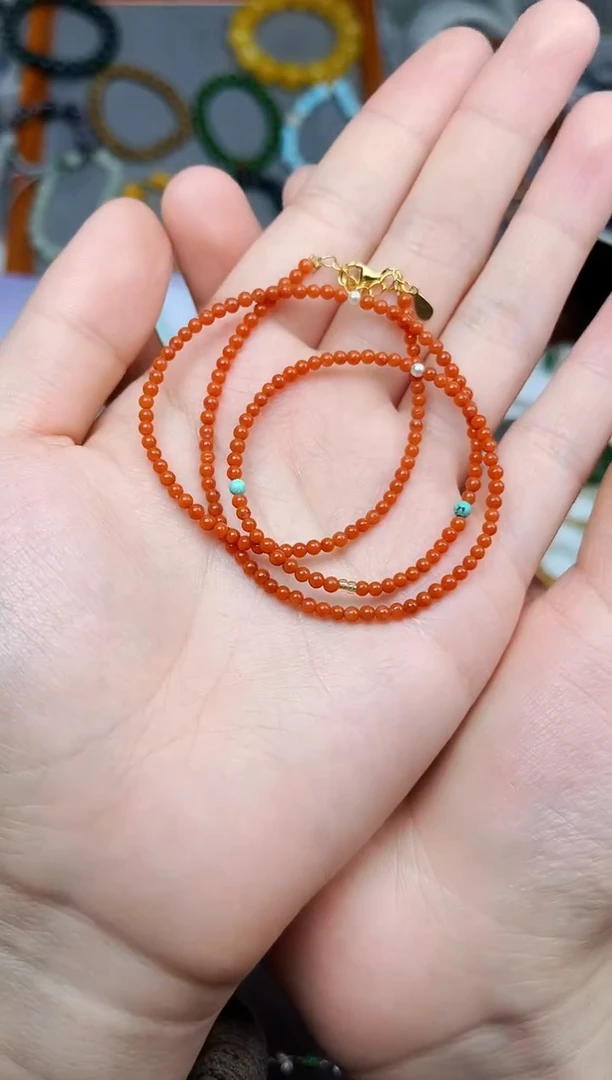 银S925镶嵌颈饰南红玛瑙小米链06