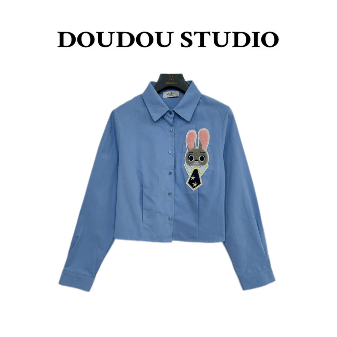 【兜兜】兔子警官 立体刺绣春夏新款短款长袖衬衫 井6953B