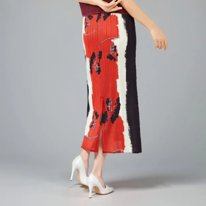 2025春夏新款复古高腰垂坠感褶皱开叉直筒半身裙时髦国风包臀裙