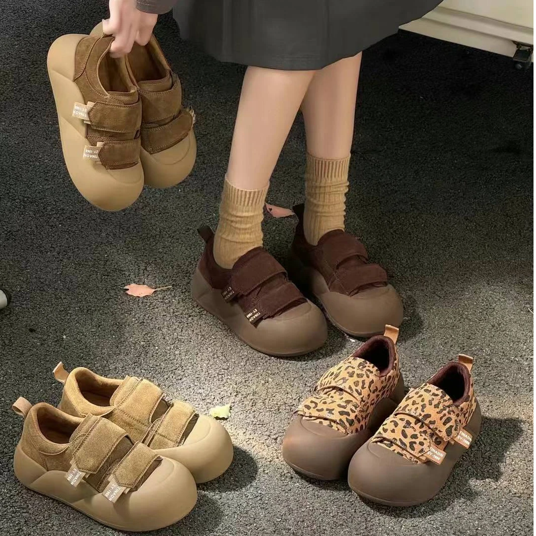 丑萌欧货魔术贴休闲鞋2024冬季新款厚底软底百搭大头鞋HYRX 666-1