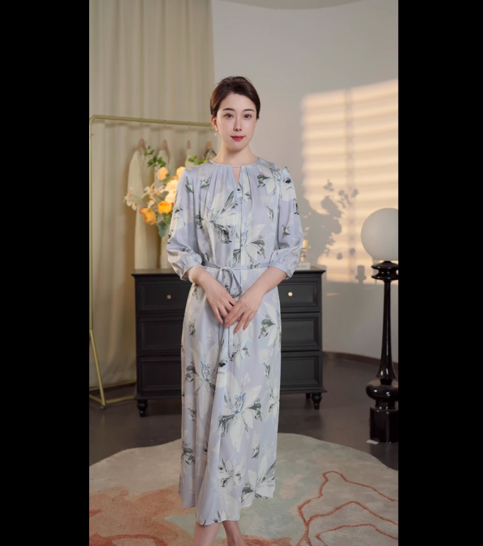 【西西专属】25新款简约气质如兰重磅30姆米双乔桑蚕丝连衣裙L8666