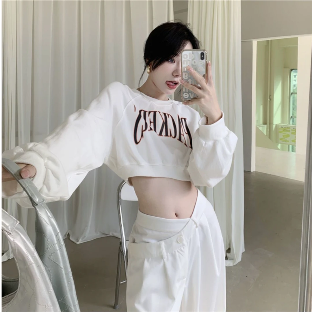 猫伽Mèche春季网红健身运动T恤长袖宽松显瘦性感时尚跑步卫衣女