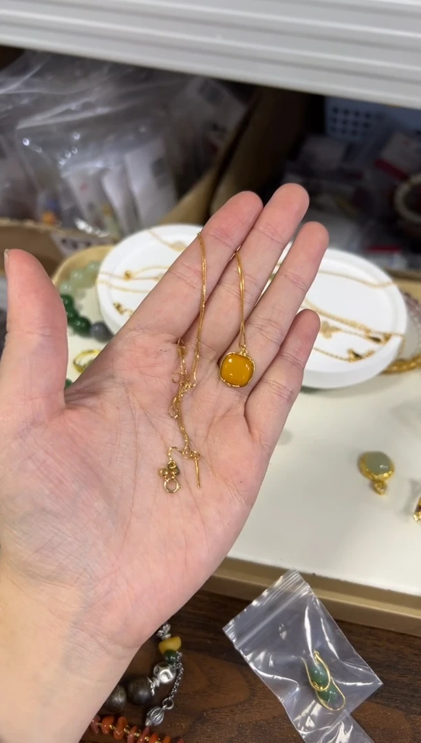 蜜蜡颈饰未镶嵌孤品蜜蜡小方块吊坠项链[2236]