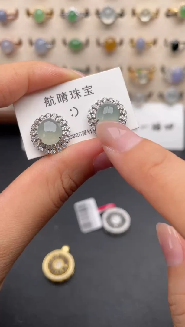 银S925镶嵌戒指翡翠一物一证一礼盒