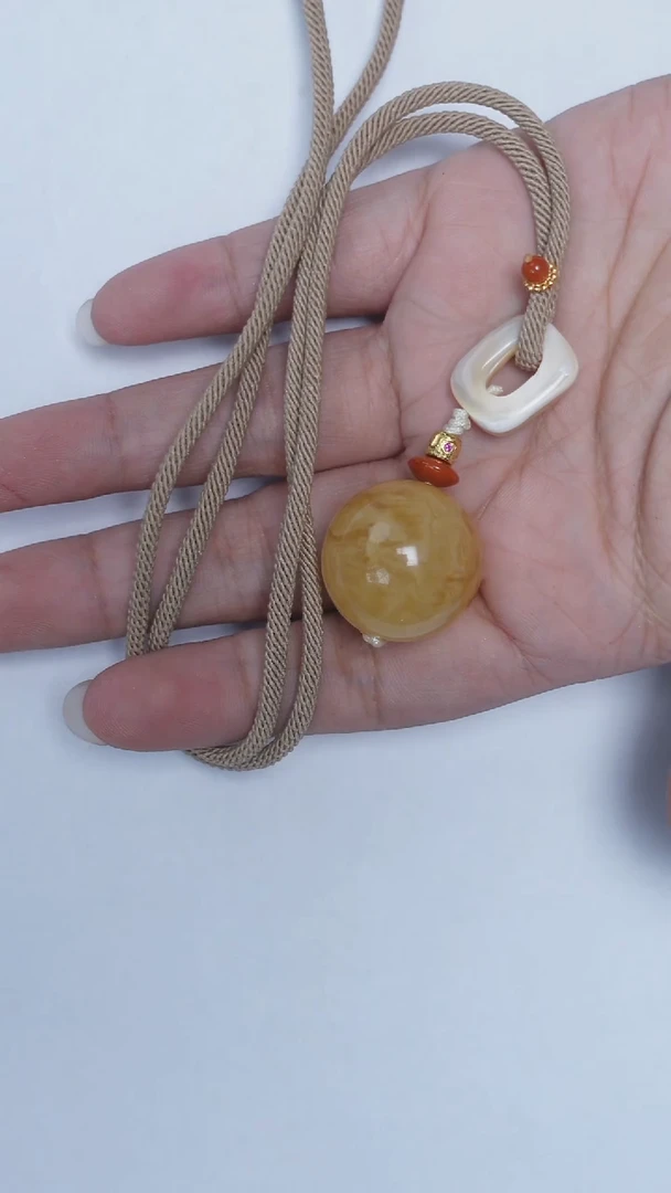 未镶嵌颈饰琥珀金白圆珠吊坠21mm