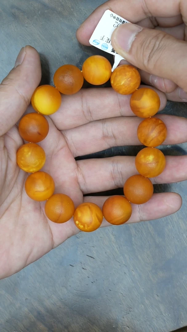 【闪购商品】琥珀裸石未镶嵌老蜡微瑕橘皮圆珠手串