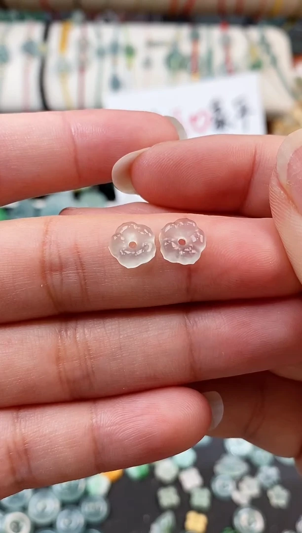 散珠翡翠冰种花花一对