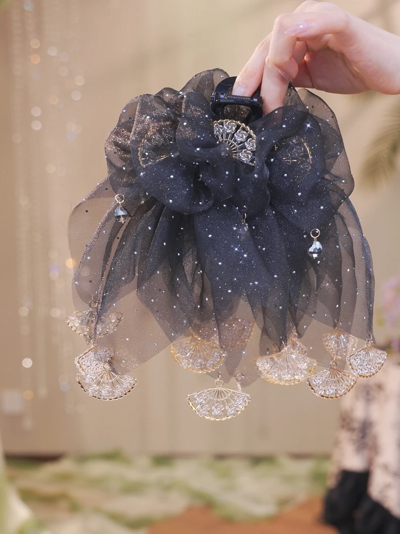 【国风裙摆】超仙扇子流苏抓夹蓬松高颅顶显发量鲨鱼夹发夹2584