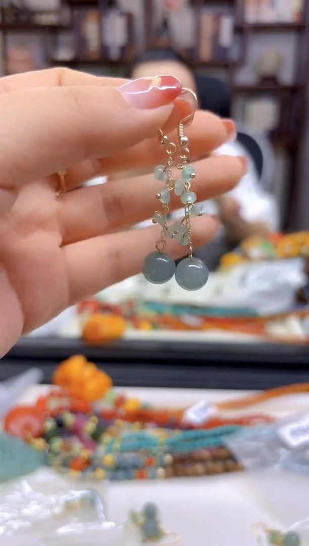 【闪购商品】翡翠耳饰14K金镶嵌耳坠E437