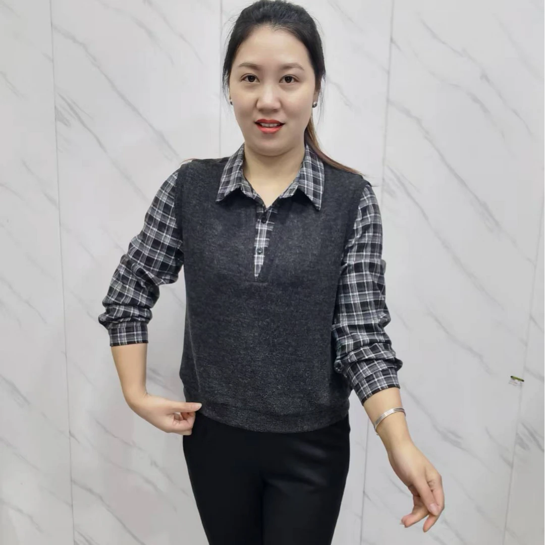 新款时尚洋气百搭假两件上衣S003