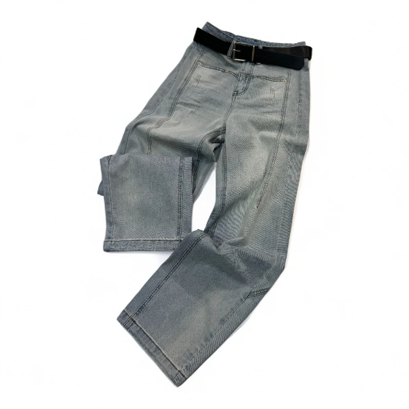 丹宁风阔腿裤常规欧美风做旧高腰女磨毛牛仔裤长裤休闲百搭复古