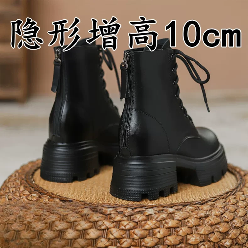 小个子黑色马丁靴女款2025新款春秋单靴高跟爆款秋季英伦风短靴