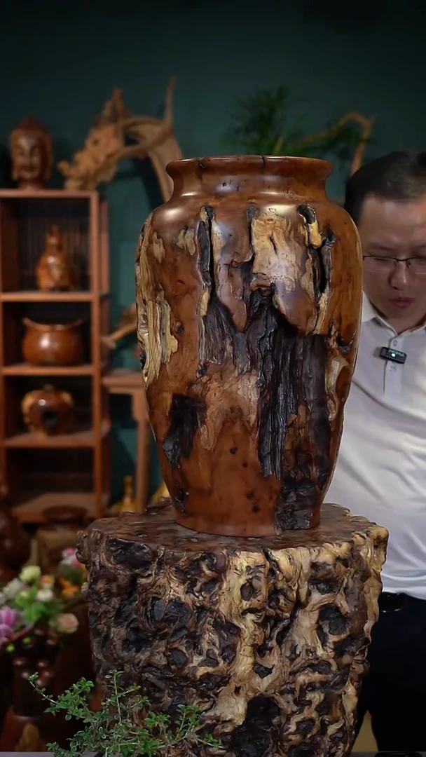 枣木雷击枣木画缸