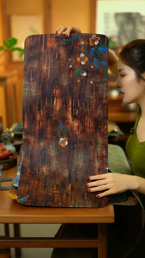 65x33咖色手绘花朵