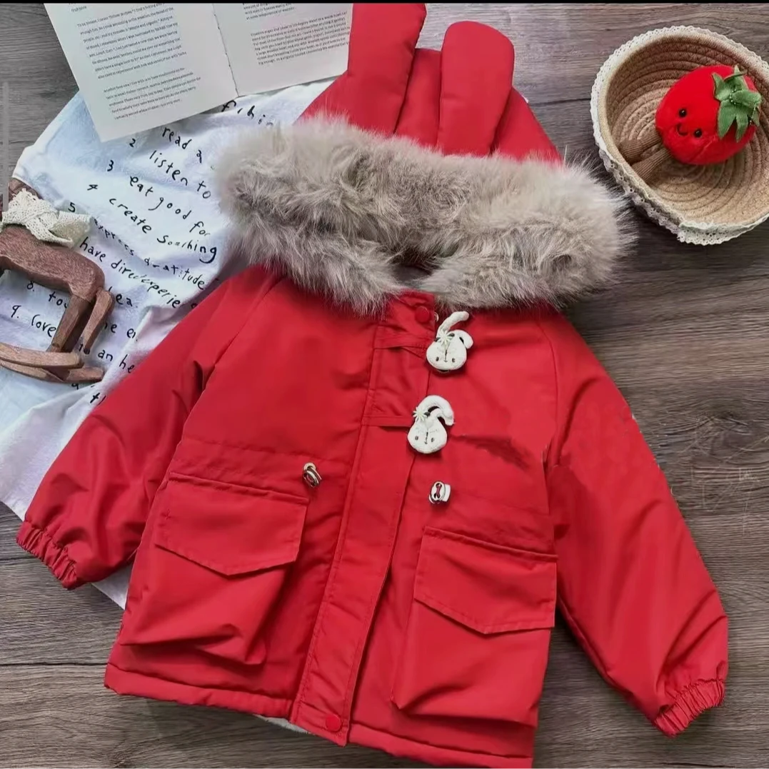 红色加绒加厚派克服外套冬装8003