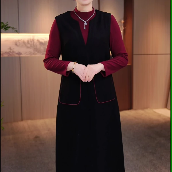 真两件大码女装连衣裙加厚冬季遮肉显瘦加肥加大款显瘦XKL-2505