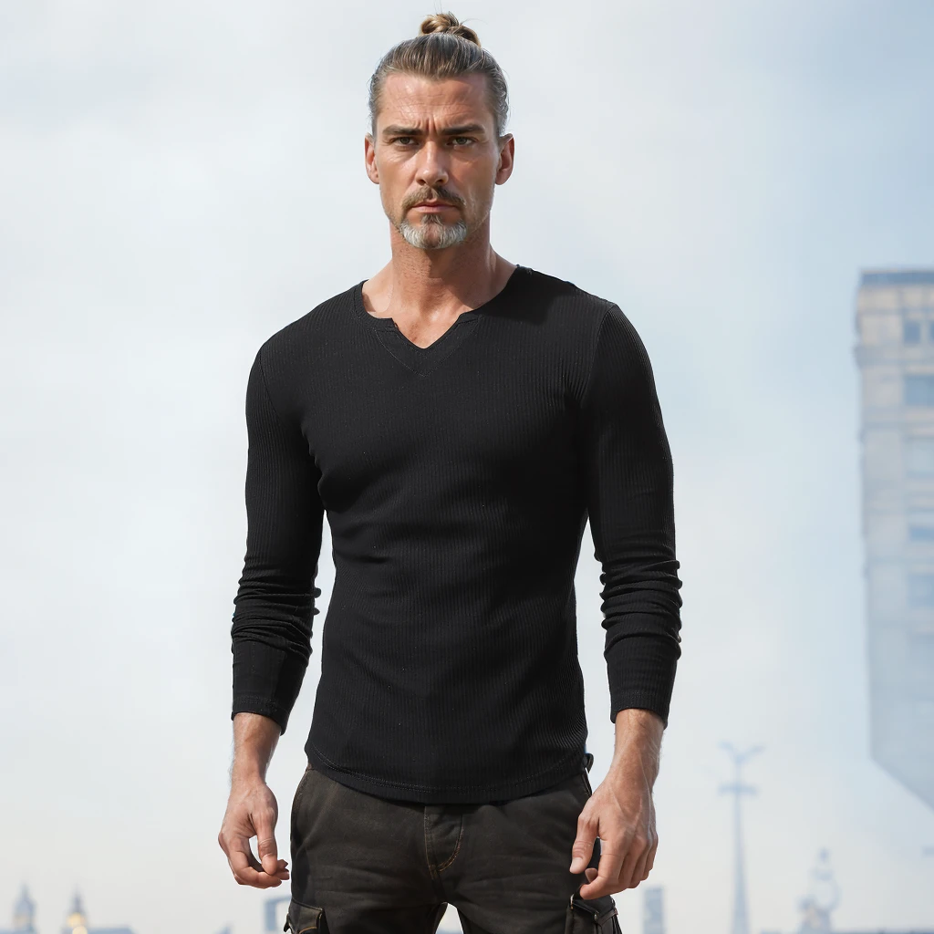 健身户外透气休闲男士男装运动T恤v领潮休闲日常咖啡厅穿搭短长袖