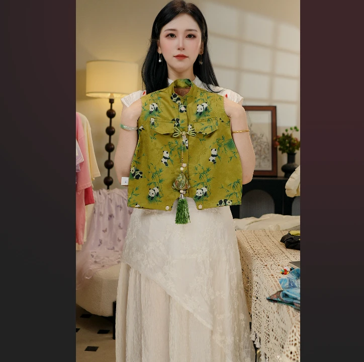 【奈欧专属】婴儿宝宝新中式卡通熊猫夏季复古字母A类爬服95110