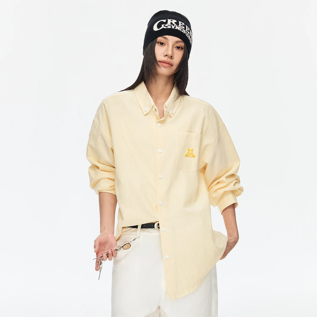 NICEBAD(原WORKSOUT)牙刷绣小狗条纹衬衫时尚休闲宽松简约