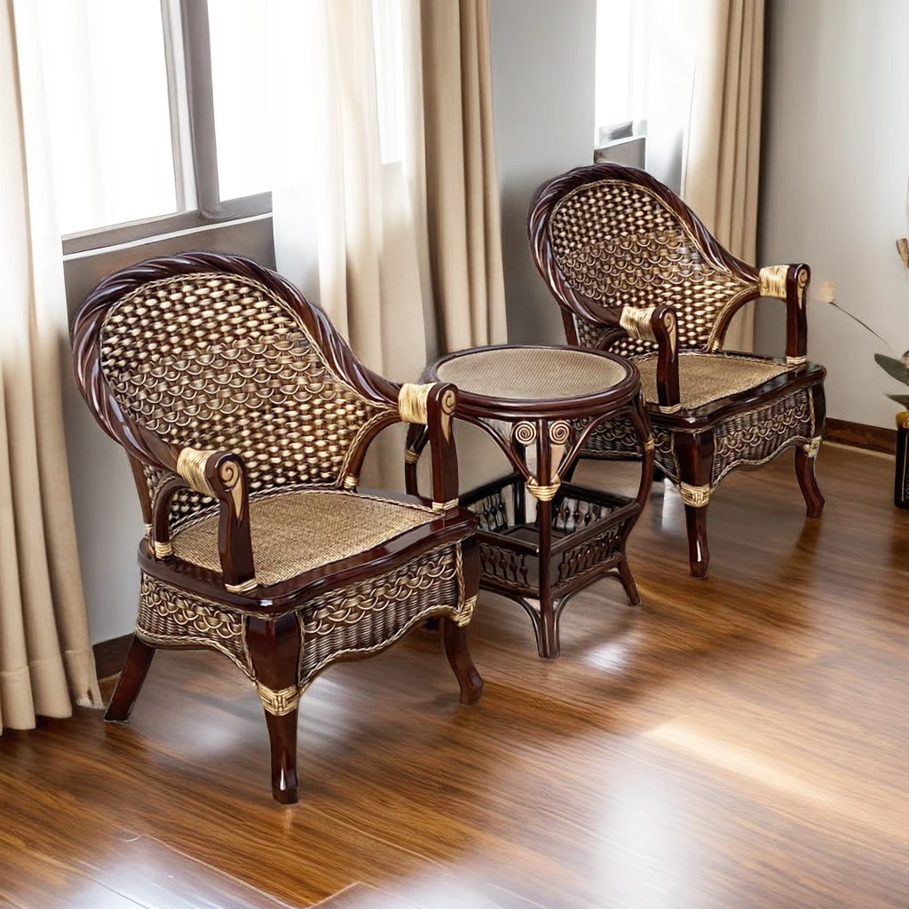 真藤手工编织太师虎脚椅客厅阳台阳光房家用三件套桌椅