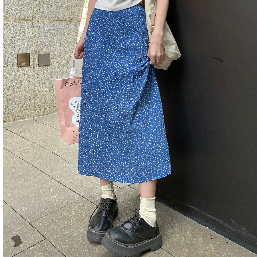 3537（半身裙）大码女装夏季气质显瘦个性印花蓝色碎花半身裙2972