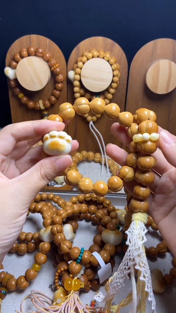 手串猴头核桃燕***y全品光面猫爪黄跑环手串