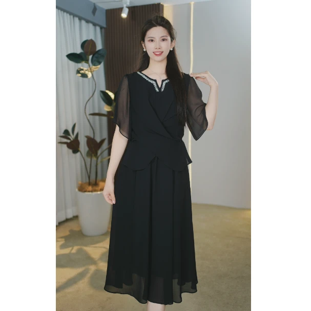 B238法式连衣裙女2025夏季新款洋气衣服女遮肉显瘦温婉大方裙子