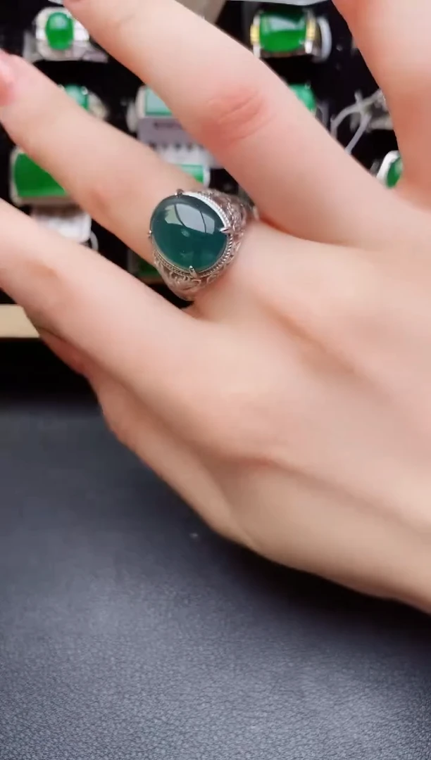 翡翠戒指银S925镶嵌0580
