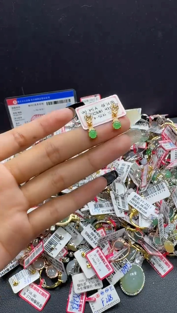 翡翠戒指银S925镶嵌戒指583